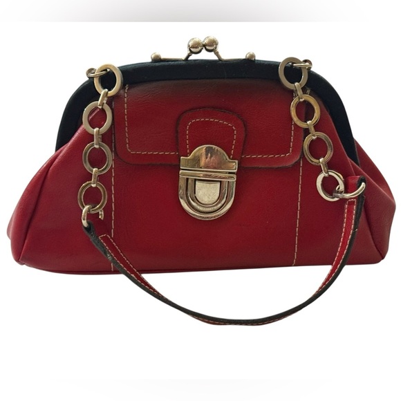 Handbags - Red Leather Rockabilly Punk Retro Doctor-Style Chain Accent Handbag